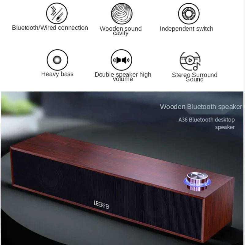 Home Theater Wired Bluetooth Speaker Computer Subwoofer Echo Wall Soundbar Desktop Wooden Soundbox HiFi Stereo Card Music Center