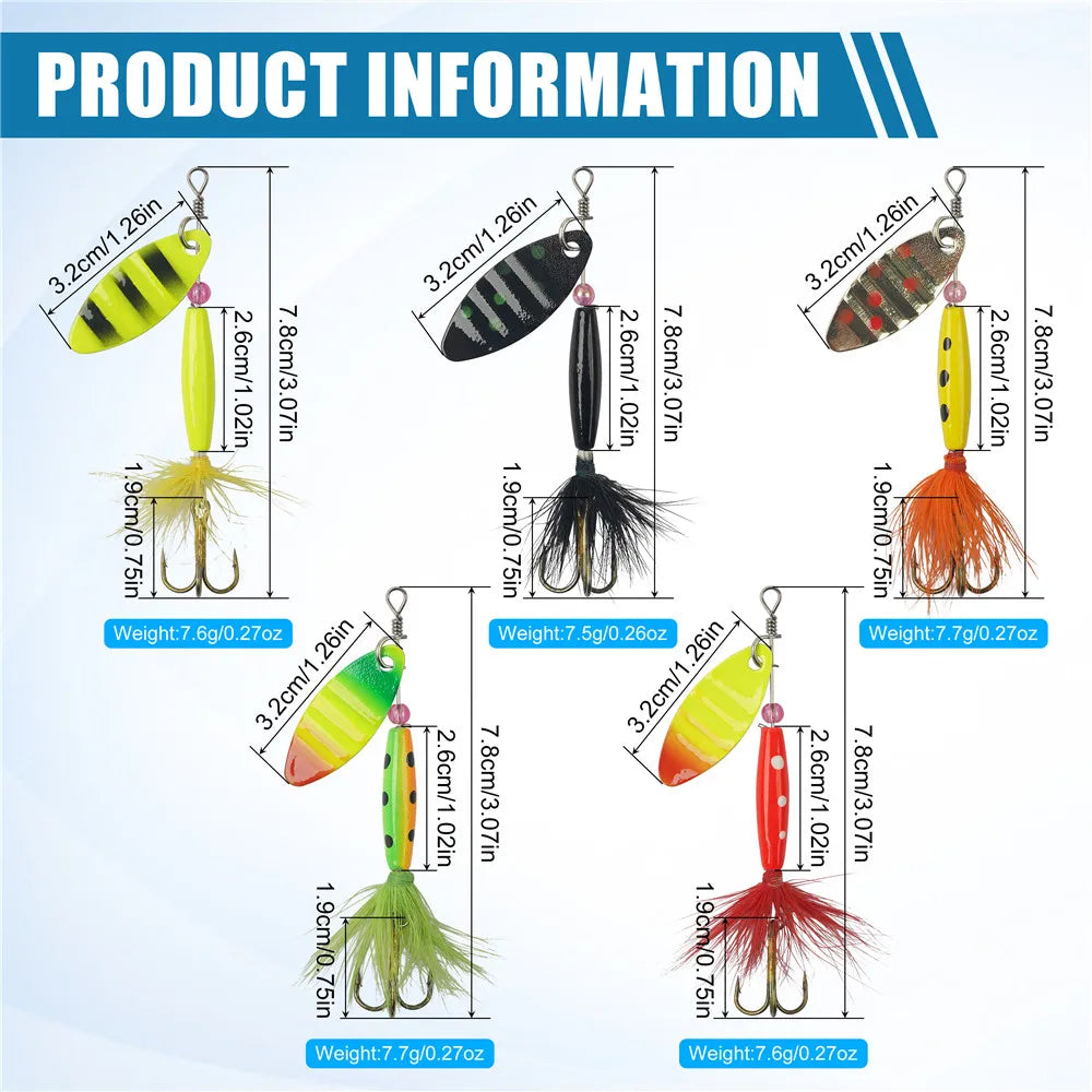 5/10/20Pcs Spinner bait Bass Fishing Lures Spinnerbaits Spoon Lures Feather treble hooks for Trout Salmon Metal Spinner Lure