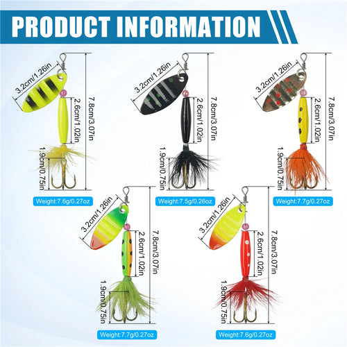 5/10/20Pcs Spinner bait Bass Fishing Lures Spinnerbaits Spoon Lures Feather treble hooks for Trout Salmon Metal Spinner Lure