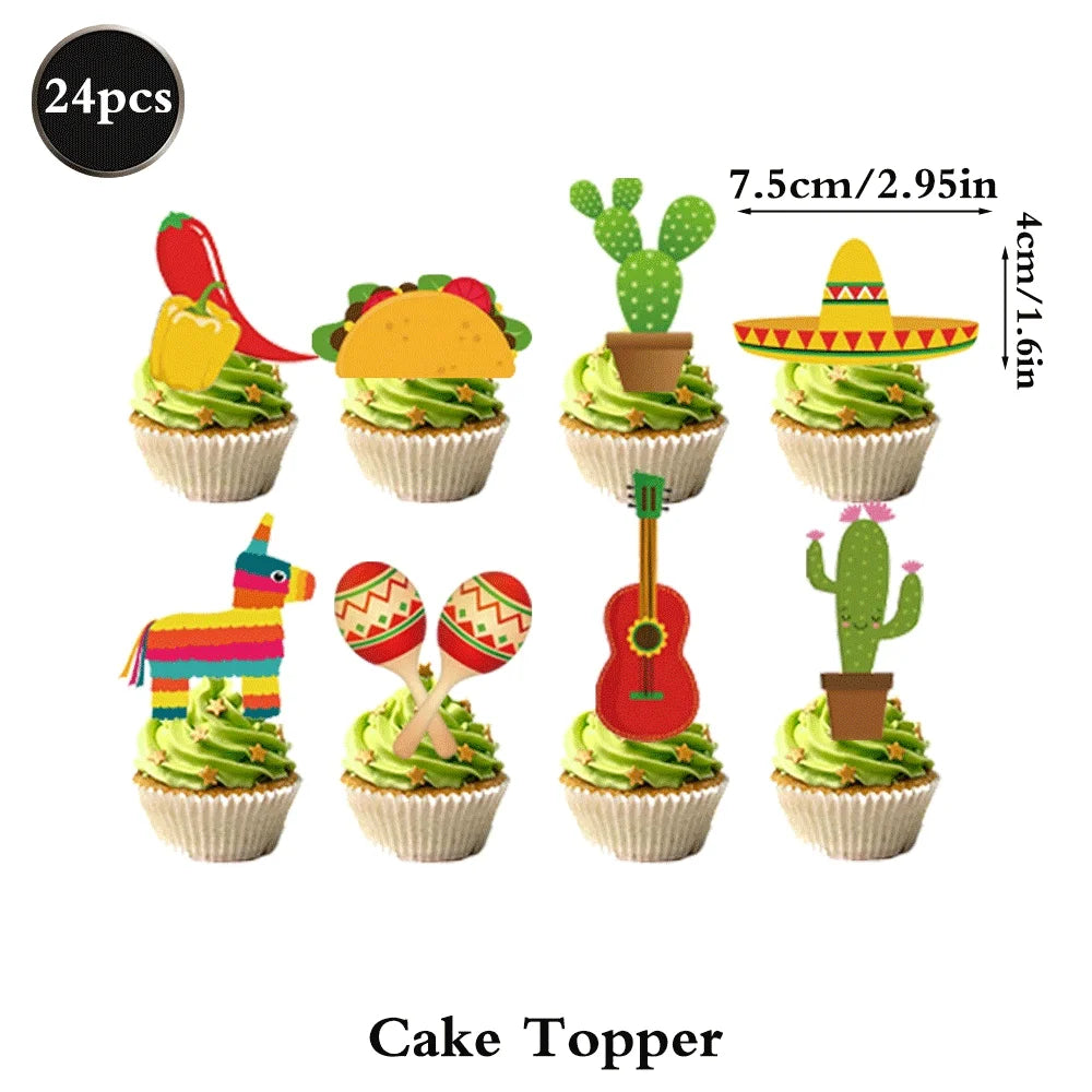 Cinco de Mayo Party Supplies Mexican Fiesta Party Decor Tableware Plate Napkin Banner Cake Topper For Carnival Birthday Party