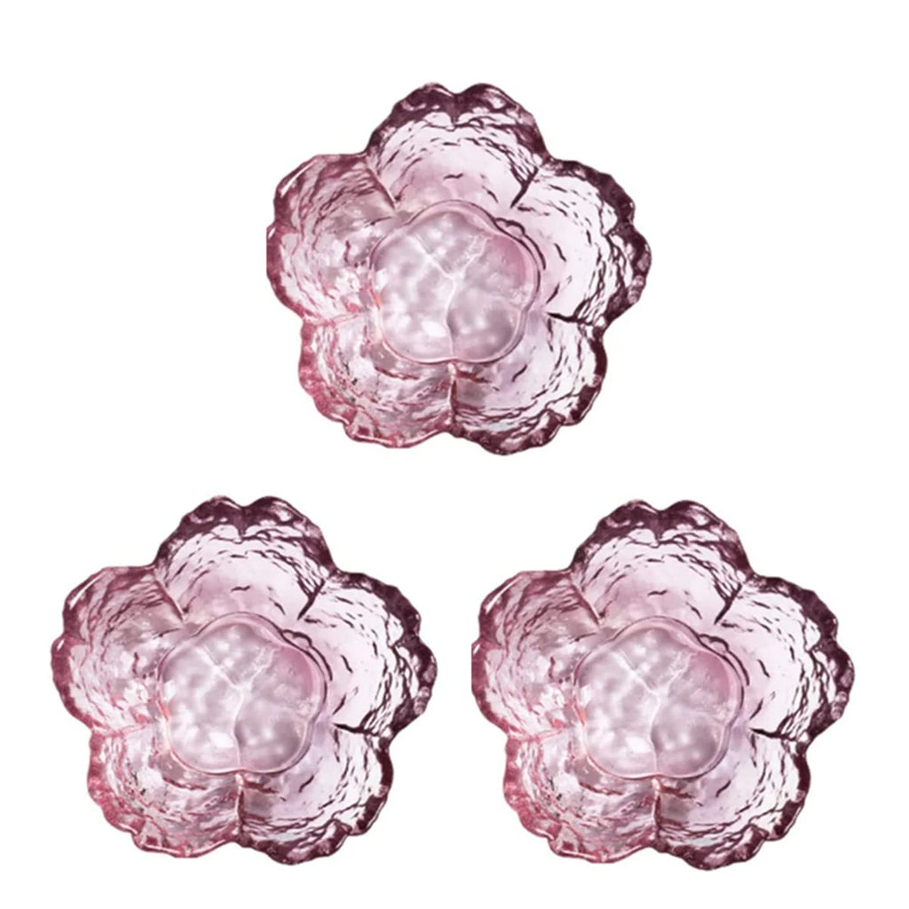 Pink Glass Bowls Set of 3/6, Small Dip Bowls Sauce Plates - Japanese Sakura Flower Cherry Blossom Shaped Bowl for Dessert