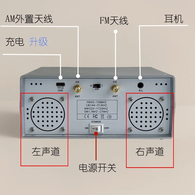 Stereo Desktop FM Radio, High-Sensitivity TEF6686 Stereo Radio, FM/AM Global Band Radio Receiver, 65MHz-108MHz