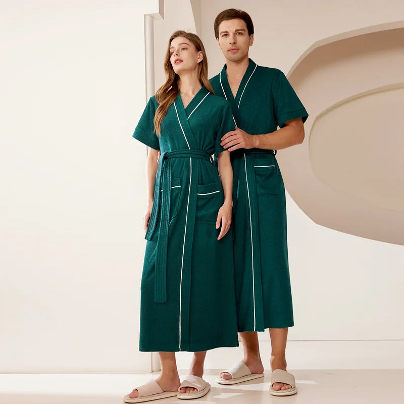 Summer Nightgown Pure Cotton Long Couple Pajamas 2024 New Short Sleeve Bathrobe Home Clothing Bath Robe Men