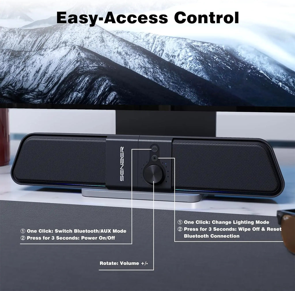SENZER Computer Speakers-Gaming Speaker with Stereo Sound,PC Sound Bar for Laptop Desktop Monitor (Bluetooth & 3.5mm Aux)