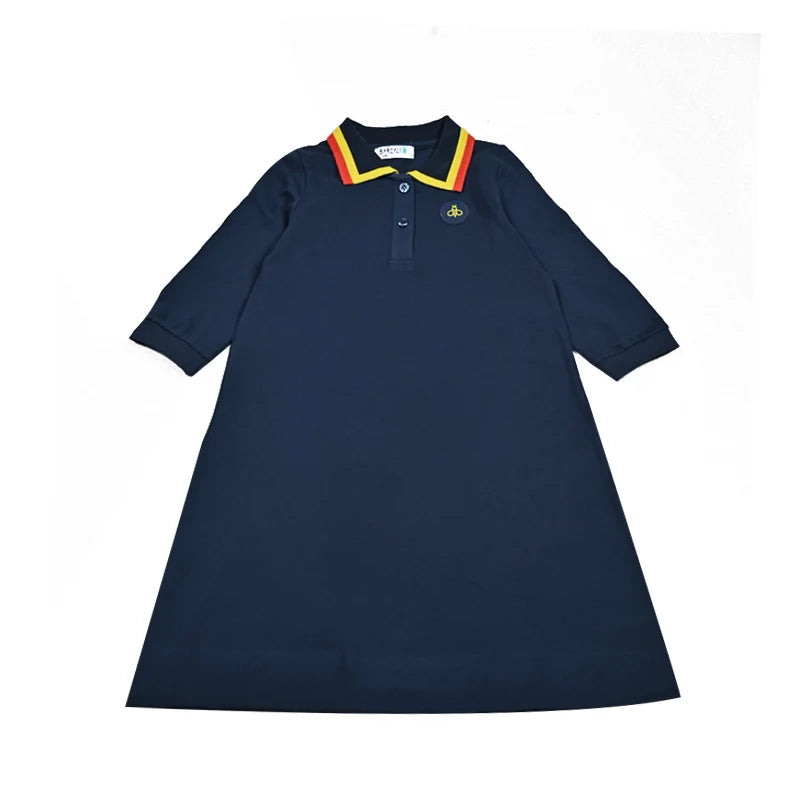 Kids family clothing set stripes collar dress boy shirt baby top & shorts set teen top & long skirt set bee logo
