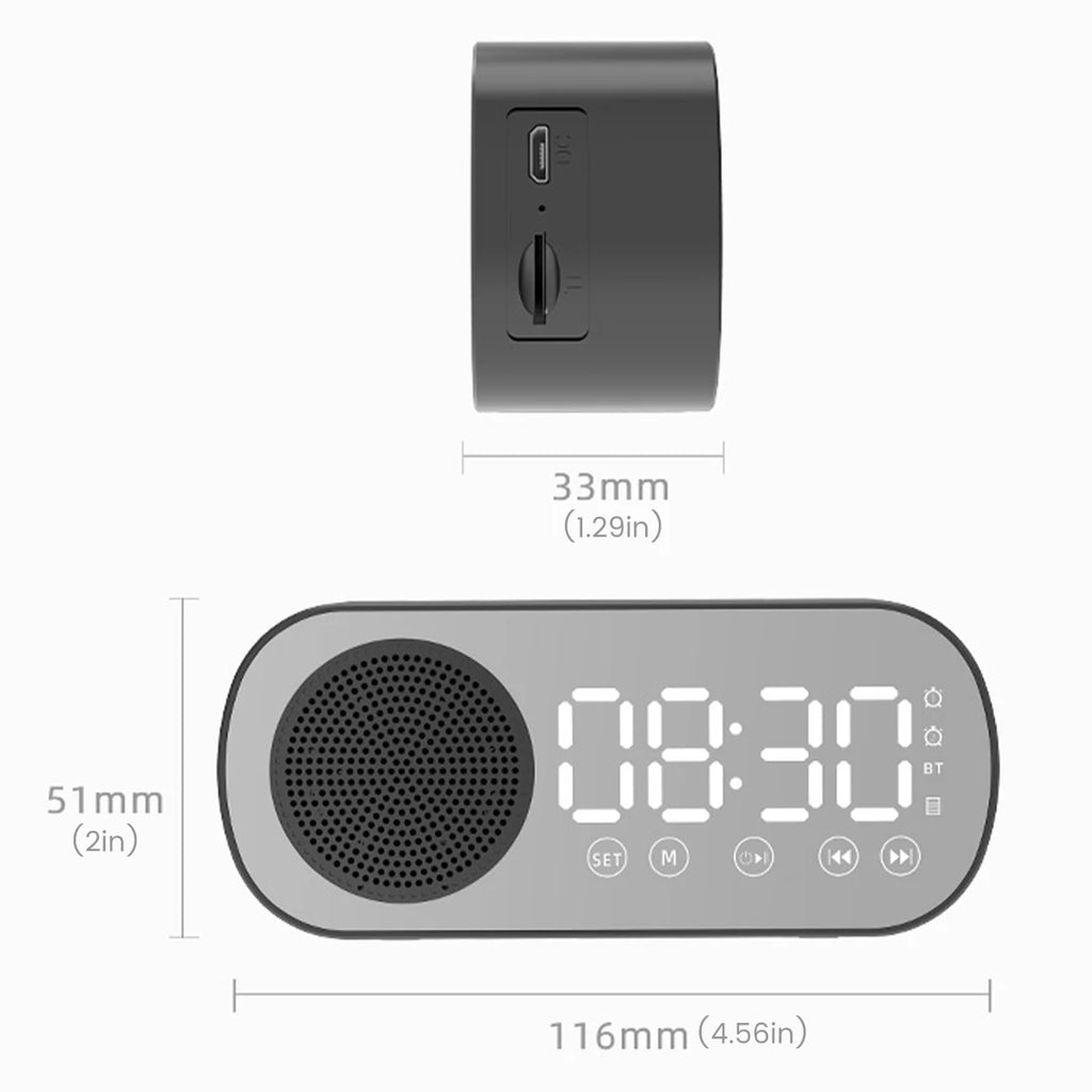 Digital Alarm Clock Bluetooth 5.0 Speaker LED Display Mirror Desk Alarm Clock with FM Radio Support TF Card Play for Home Office