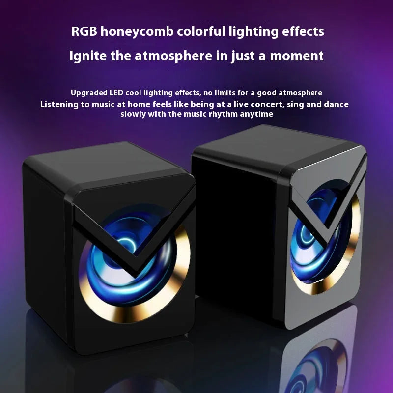Computer Speaker Stereo Sound Small Audio Stereo Subwoofer Wired Speaker with RGB Light Home Office Speaker Desktop Loudspeaks