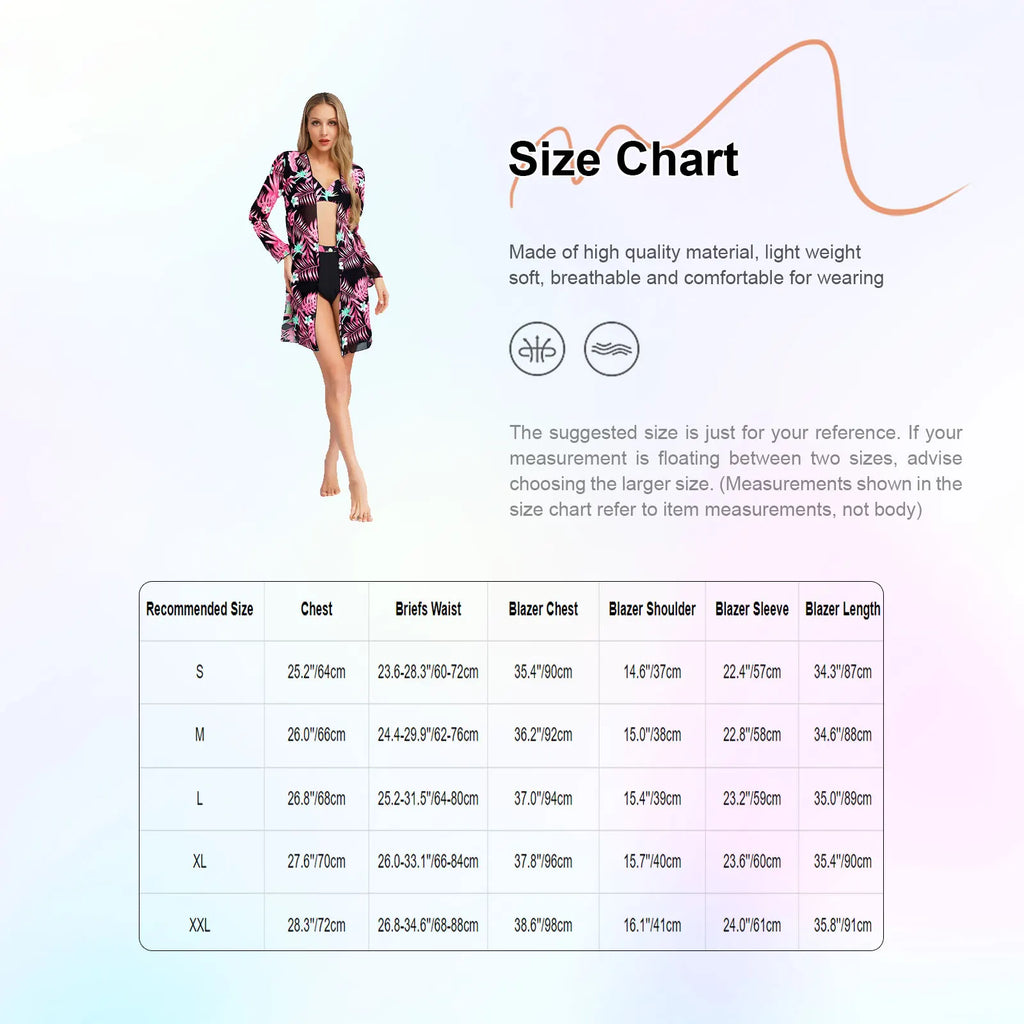 Womens Swim Sets Swimsuit Outfits Underwired Padded Bikini Set with Chiffon Cover-up Tropical Print Swimwear Beach Bathing Suit
