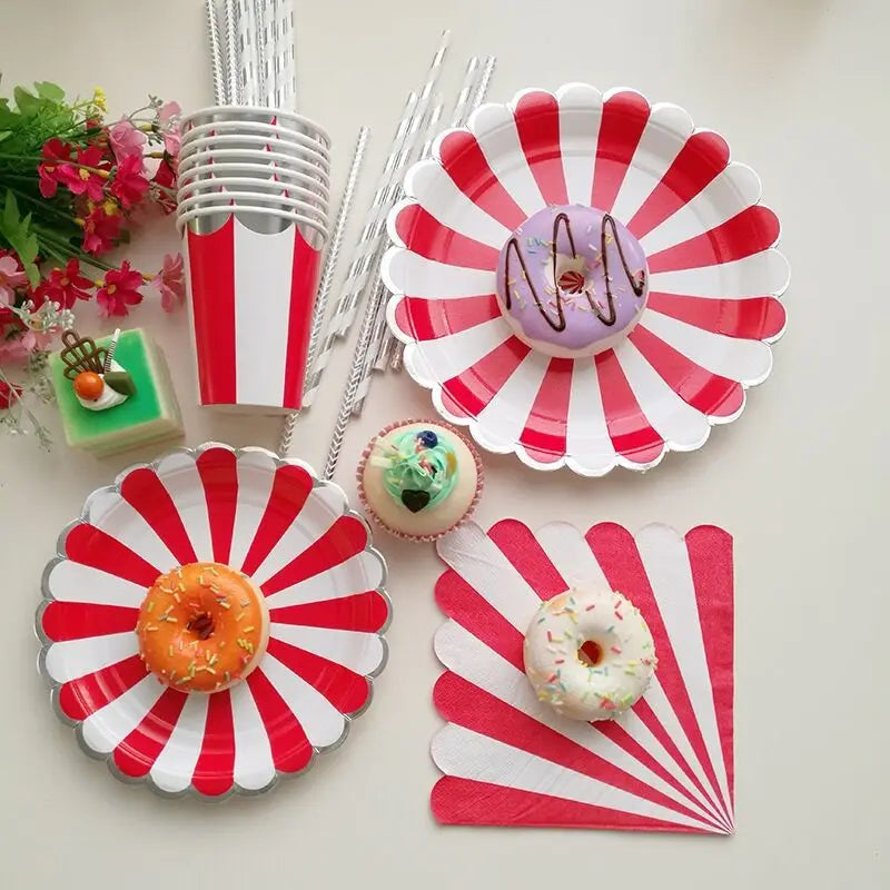 10 pcs Disposable  Paper Plates & Cups Set with Elegant Gold Rim Ideal Birthday Decorations and Cake Serving Party Decorations