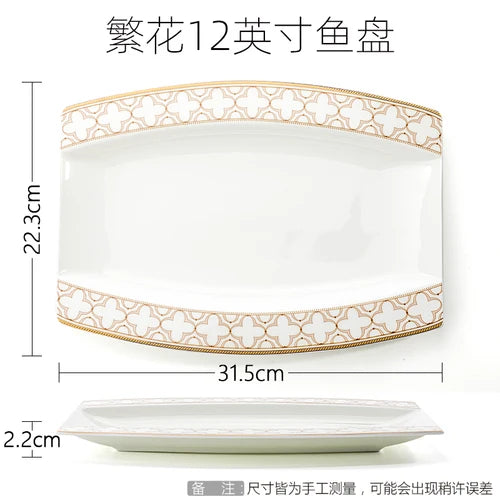 Delicate Bone China Bowl Saucer Luxury Gold-plated Dinner Plate Coffee Cup Hotel Restaurant Dinnerware Dinner Cooking Fish Plate