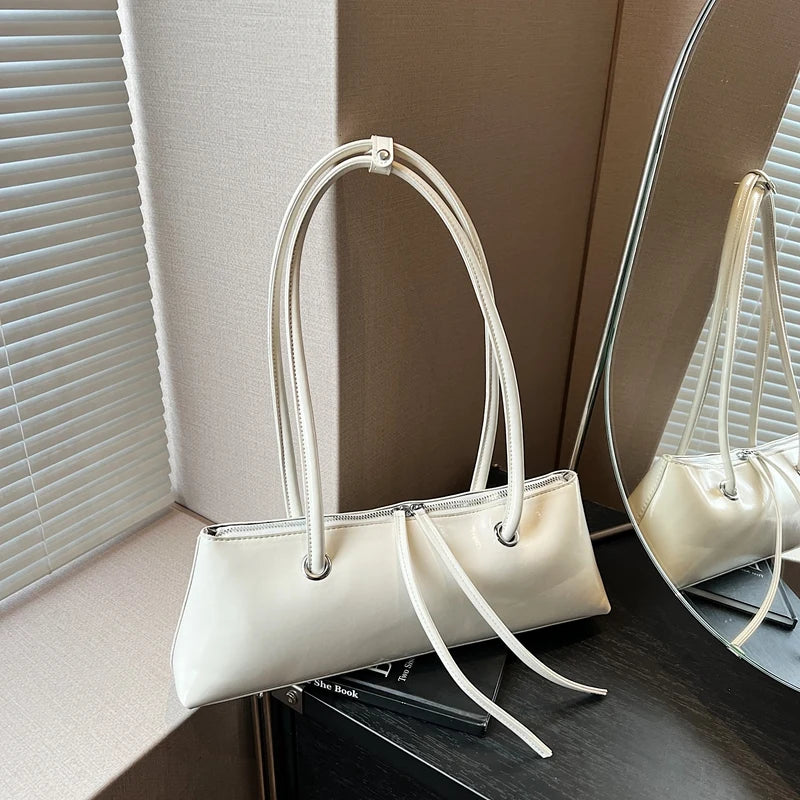New Women Red Shoulder Bag Korean Version Simple Solid PU Leather Underarm Bags 2025 Elegant Female Dating Handbags