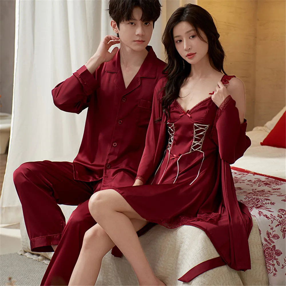 Summer Bathrobe Couple Wedding Home Clothing Men Women Pajamas Sets Ice Silk Nightgowns Sexy Robes Bathrobes