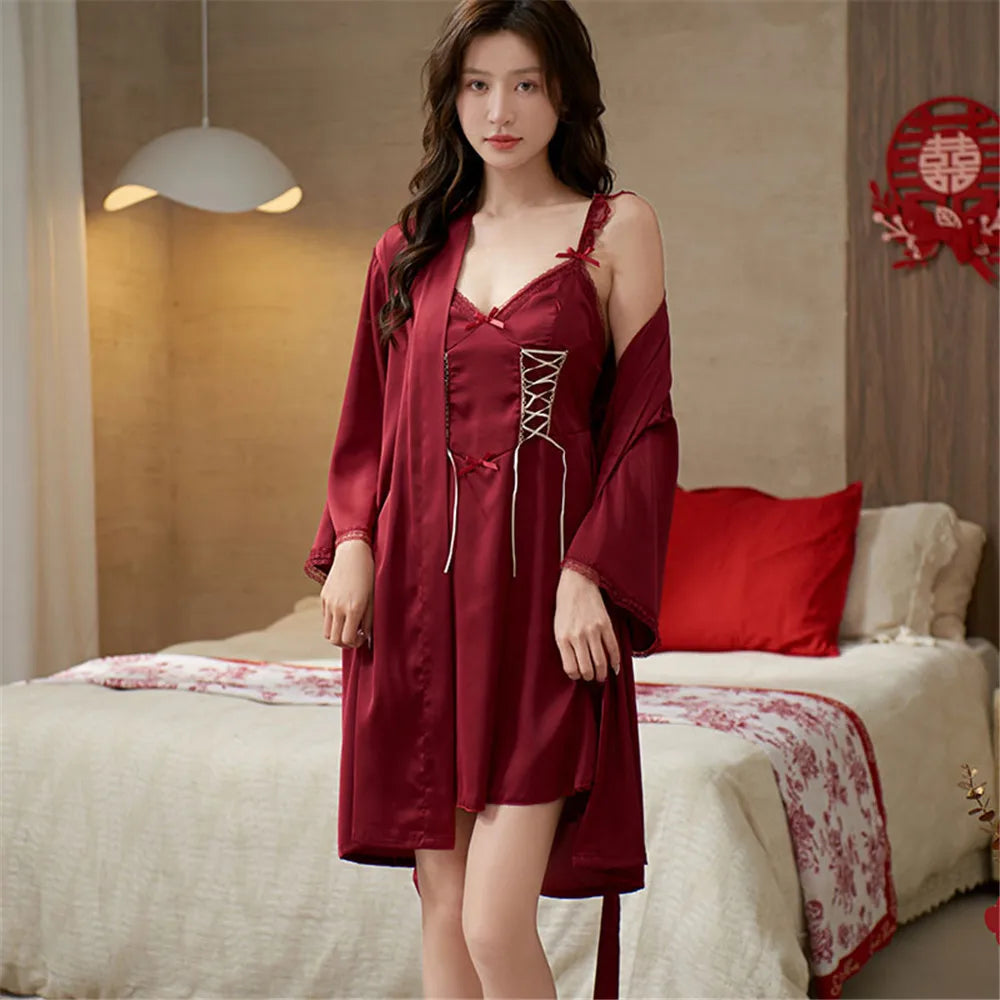 Summer Bathrobe Couple Wedding Home Clothing Men Women Pajamas Sets Ice Silk Nightgowns Sexy Robes Bathrobes