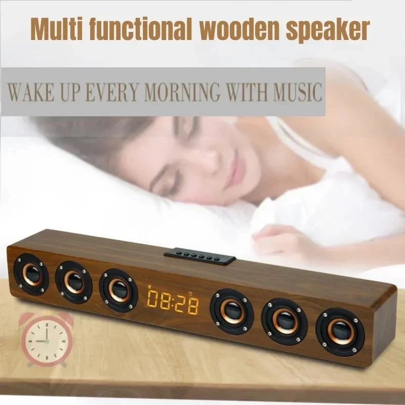6 Speakers Wooden Bluetooth Speaker Sound Bar TV Echo Wall Home Theater Sound System 3D Stereo Surround Sound Bar for PC/TV
