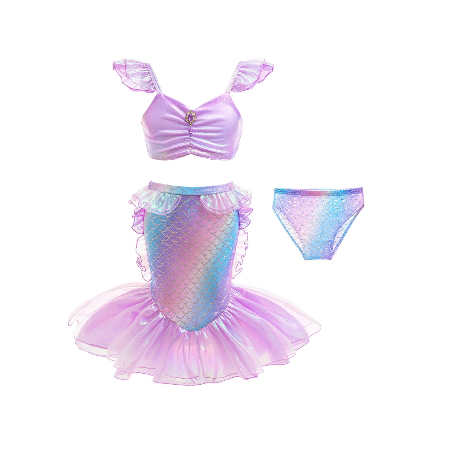 Girls Mermaid Swimsuits Summer Holiday Beach Wear Children 3 Pcs Fishtail Print Swimwear Kids Princess Quick Drying Sets 2-8 Yrs