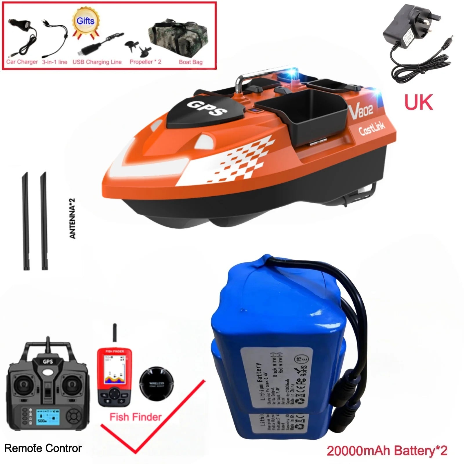 GPS Positioning 160 Positioning Points Fishing Boat Rc Bait Boat 4 Hoppers Waterproof 3KG Load 500M 15KM/H GPS One Click Return