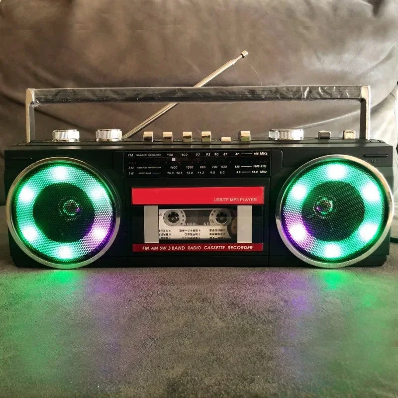 Portable Vintage Retro USB AM/FM/SW Multiband Radio Stereo Wireless Bluetooth Boombox Mp3 Audio Cassette Tape Player Recorder