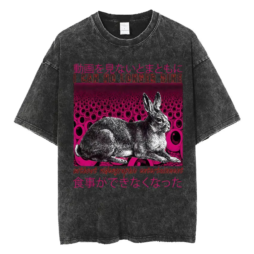 Mens Clothes Vintage Washed The Harbinger of Awkward Situations Weirdcore Japanese Funny Short Sleeved Round Neck Y2k Tshirt