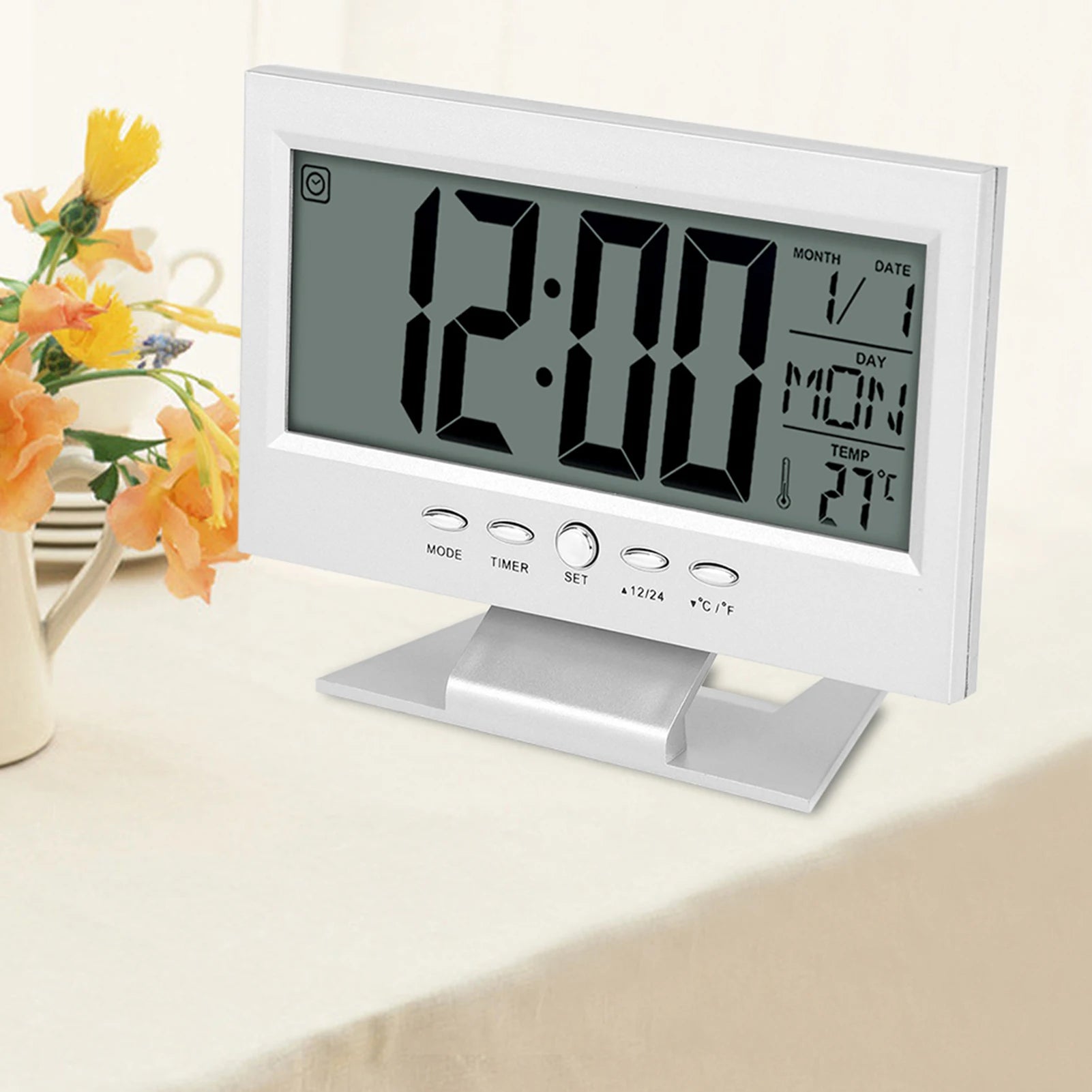 Alarm Clock Temp Display Clock Sound Sensor Clock LCD Digital Sound Sensor Table Desk Alarm Clock with Calendar and Temp Display