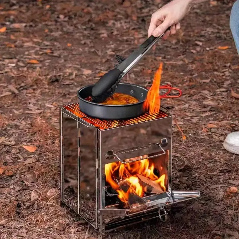 Outdoor Camping Stove Stainless Steel Wood Stove Ultralight Folding Pocket Stove Camp Fishing Hiking Stove Picnic Cooking Oven