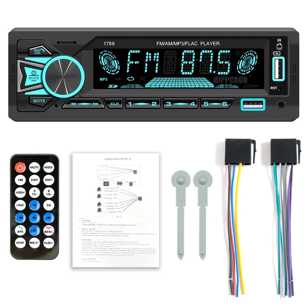 1 Din Car Radio Stereo Bluetooth MP3 Player with Remote Control Hands-free Calls AUX USB TF Card Universal FM Receiver