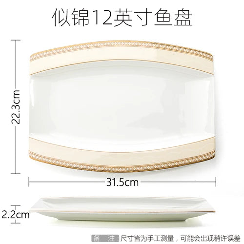 Delicate Bone China Bowl Saucer Luxury Gold-plated Dinner Plate Coffee Cup Hotel Restaurant Dinnerware Dinner Cooking Fish Plate
