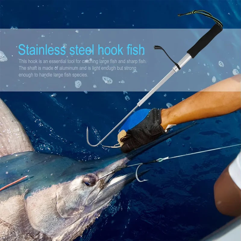 Telescopic Fish Gaff Hook,About 28-60cm Stainless Steel Ice Sea Fishing Spear Hook Portable Retractable Fishing Tackle equipment