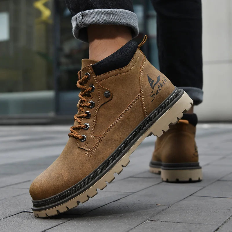 Handmade Men's Boots Outdoor Hiking Boots Lace Up Ankle Boots Autumn Leather Boot High Top Non-slip Men Shoes Botas Para Hombre