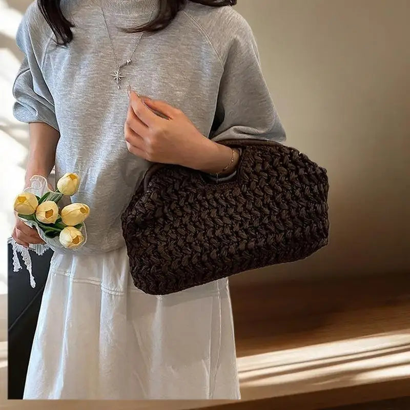 Women's Elegant Fashion Straw Handbag, Versatile Beach Shoulder Bag, Exquisite Woven Underarm & Evening Bags Gift