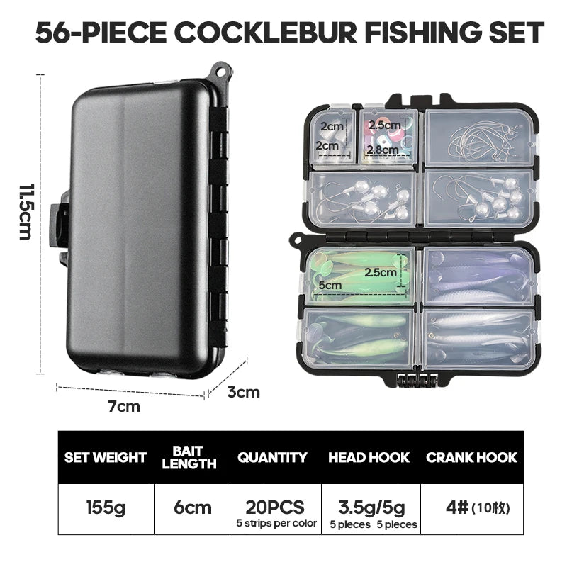 TAIYU 56pcs/Set Fishing Lures Kit For Freshwater/Saltwater Soft Lures Pro Gear Tackle Box Fishing Tackle With Fishing Accessorie