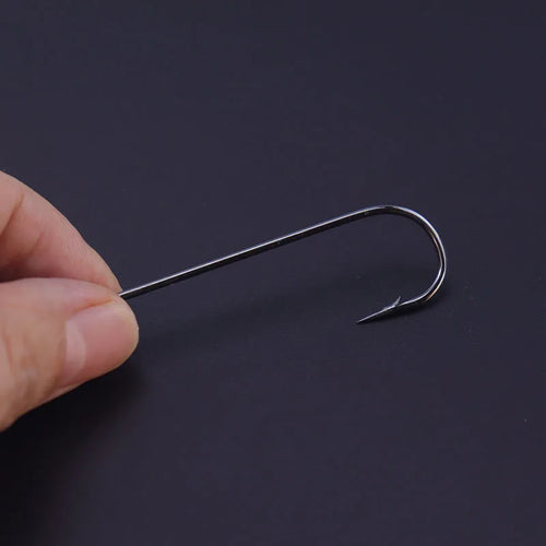 50pcs/lot Fishhooks High Carbon Steel Long And Straight Shank Barbed Fishing Hooks For Fresh And Saltwater Fishing