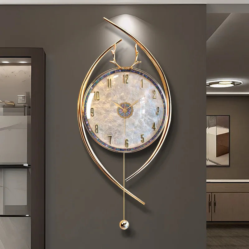 Brass Radio Wave Wall Clock Silent Modern Auto-Sync Timepiece for Bedroom 2024 Minimalist Living Room Decor