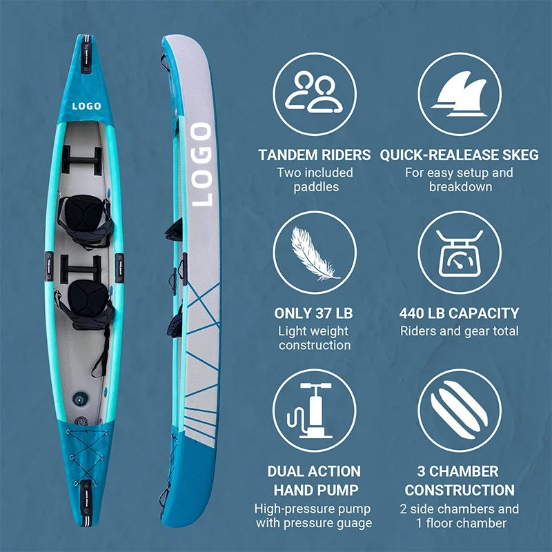 Drop Stitch Kayak Inflatable Canoe 2 Person 3 Person Tandem Sit on Sport Fishing Inflatable Kayak for Sale