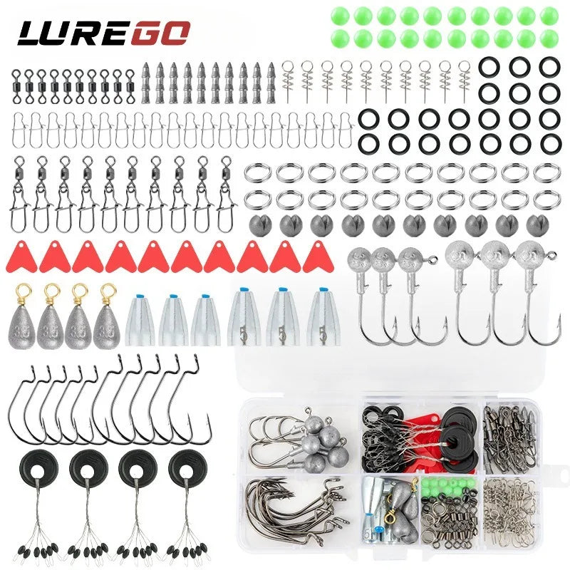 170PCS Saltwater Fishing Tackle Kit: Complete Set with Strong Hooks, Texas Rigs, Drop Shot Rigs & Portable Box for Offshore