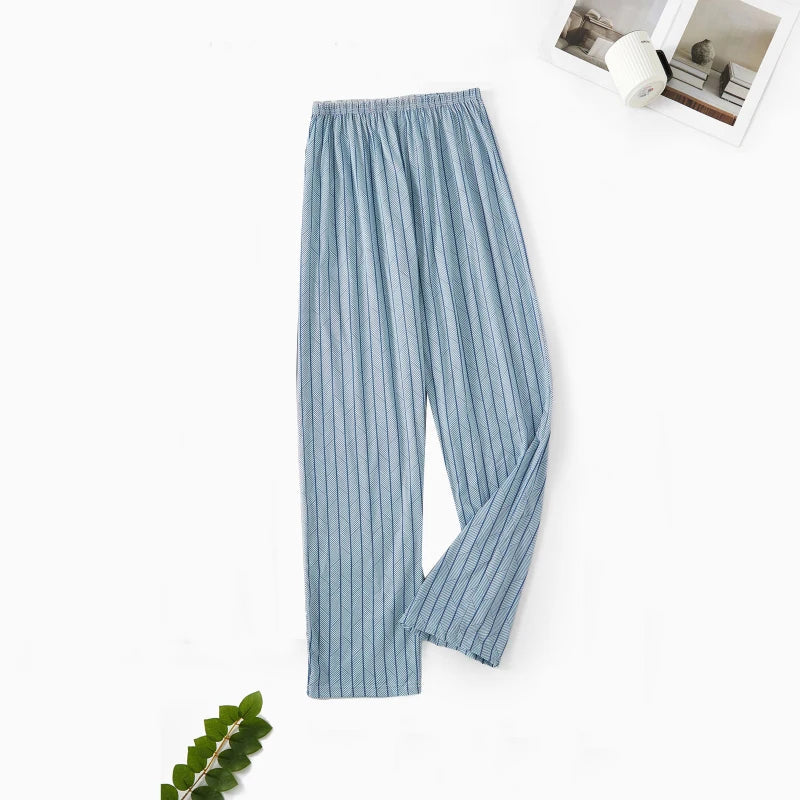 Good-Looking Men's Pajama Pants for Spring, Autumn, and Summer, Thin Long Pants, Plus Size, Loose Plaid Home Pants for Middle-Aged Dads