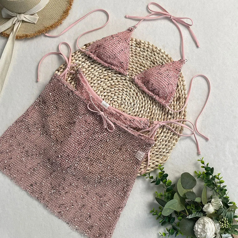 Summer Swimsuit Female 3 Piece Bathing Suit Women  Bikini Set Swimwear Sexy on Vacation Swimming Suit Biquini Skirt Cover Ups