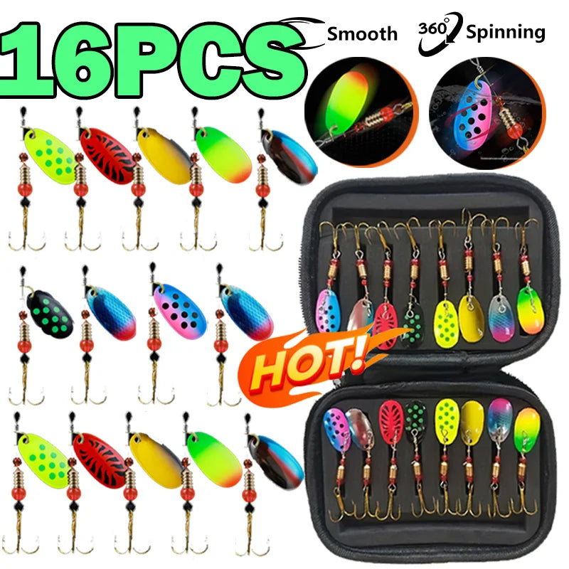 16/10pcs Fishing Spinner Metal Lures with Tackle Boxes Crankbaits Wobblers Metal Sequin Trout Spoon With Hooks for Carp Fishing