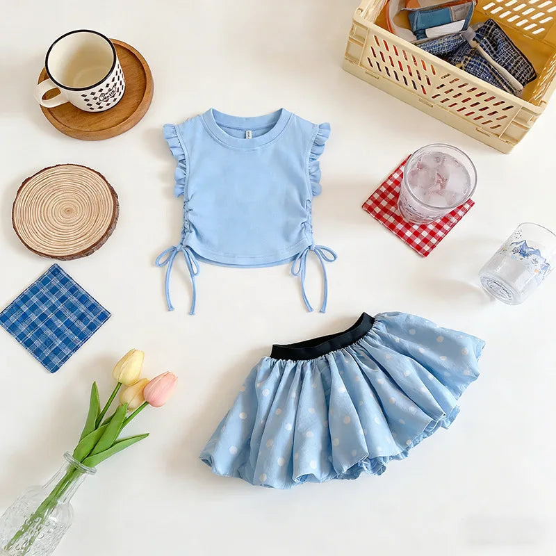 Kids Girls Summer Clothes Sets Fashionable Lace T-shirt + Floral Skirt Pants Children Clothing Baby 2pcs Sets Kids Clothes Girls