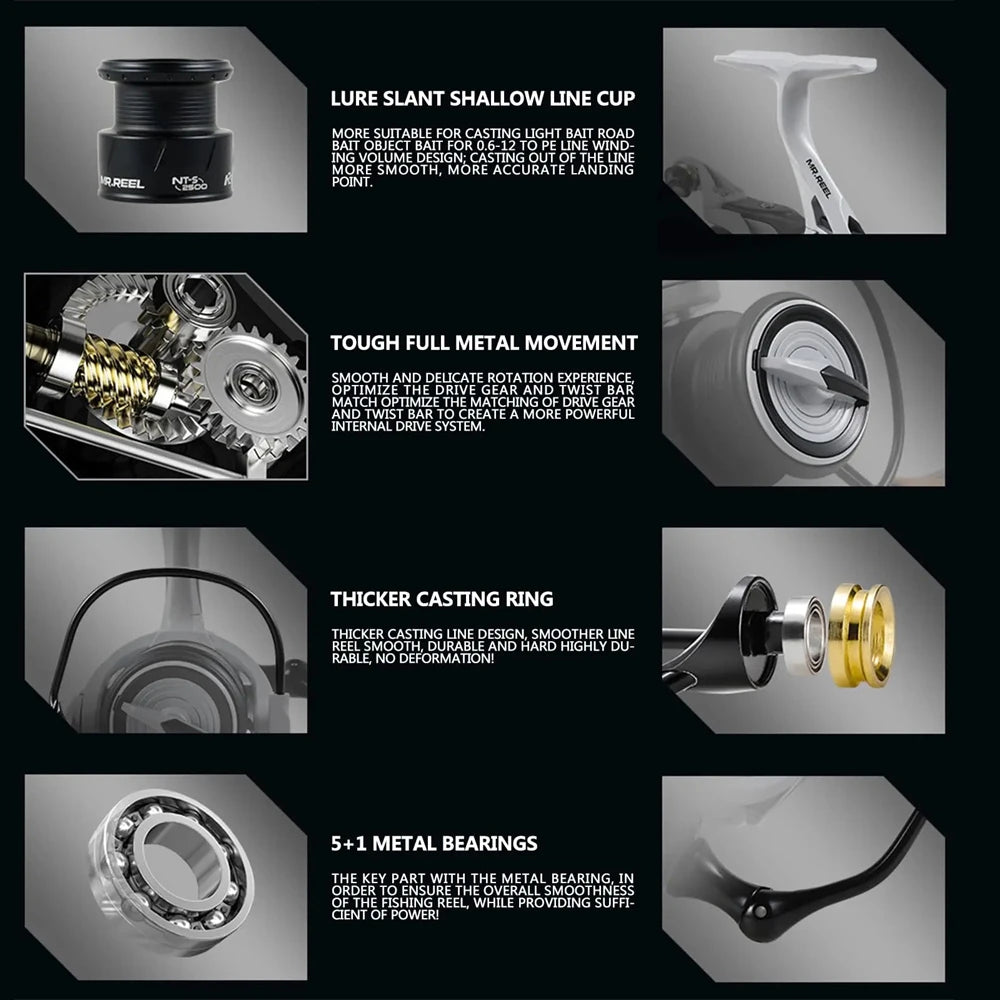 MR.REEL Brand,Spinning Fishing Reel,Shallow Alloy Line Spool,CNC Metal Arm,Bold Bail,Bold Drag Adjustment,Suit For Casting Reel