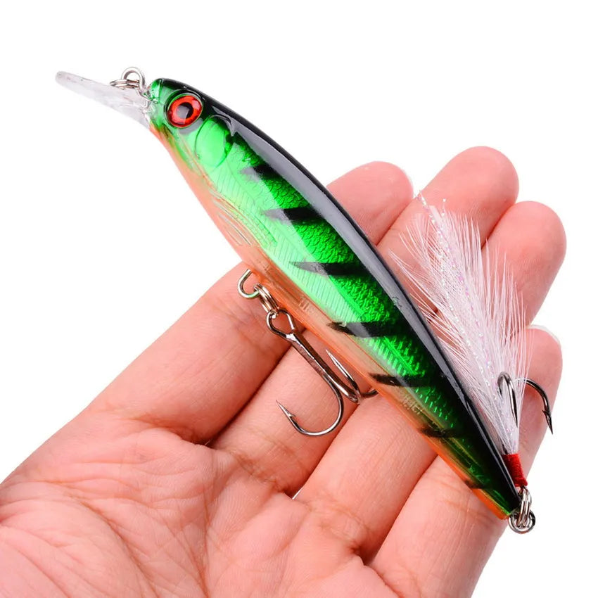 Aorace 5pcs/box Laser 3D Eyes Bionic Minnow Fishing Lure -13.3g Hard Bait with Feather Treble Hooks for Maximum Catch
