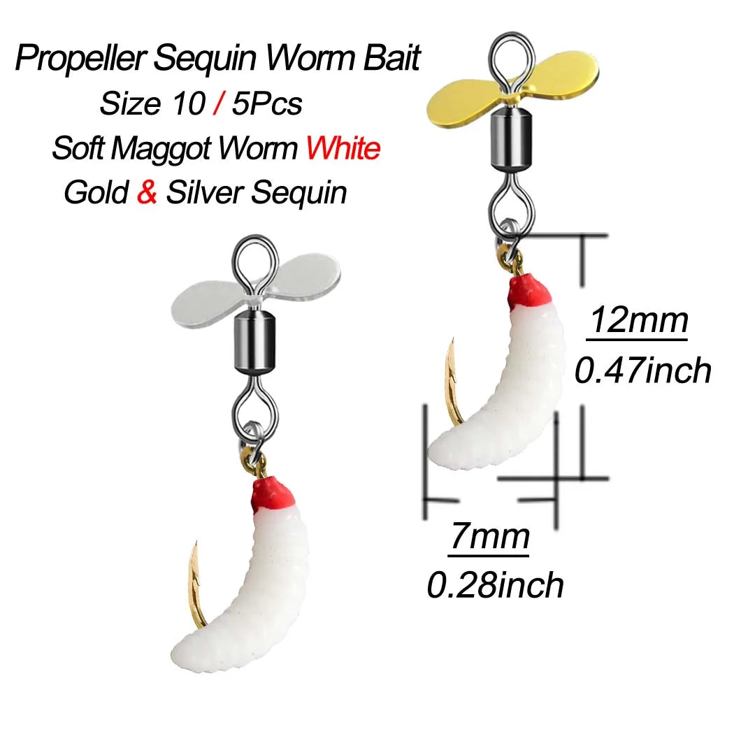 5Pcs/Box Propeller Worm Fishing Lure Spinner Spinning Bait Rotating Blade Sequin Bionic Fish Lure