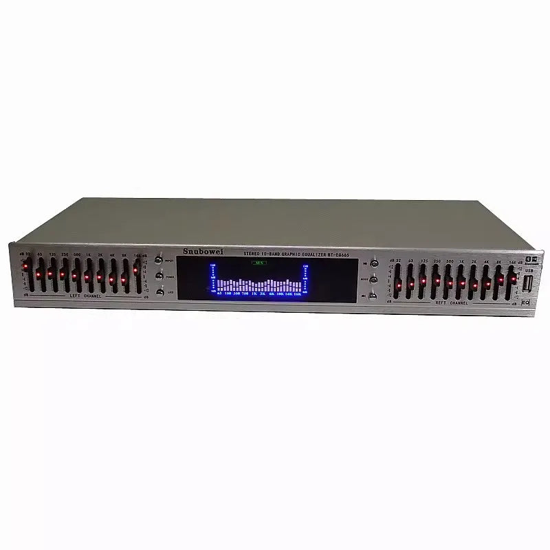Stereo Equalizer for Home Audio System, Dual Channel 10-Band Graphic Equalizer Professional Rack Mount EQ Tuner, Noise Reduction
