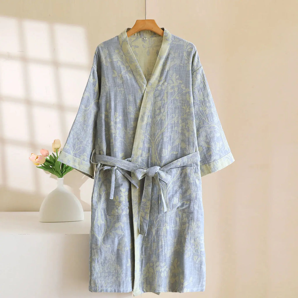 2026 New Women's Spring/Summer Sleeping Robe 100% Cotton Gauze Color woven Jacquard Bathrobe Quick drying Robe Sleepwear