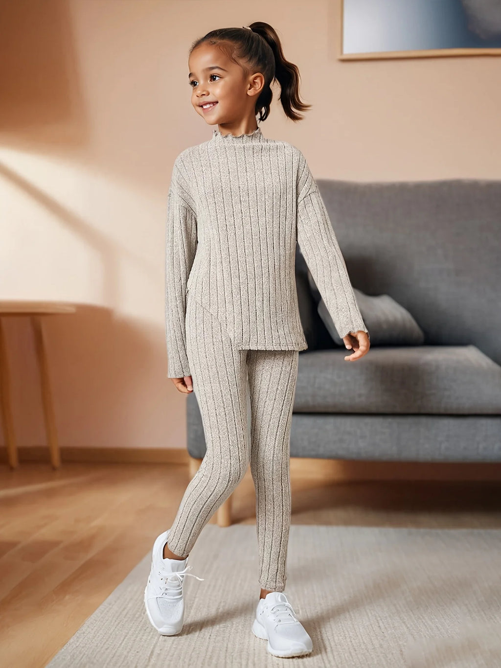 Children's Clothing Ins Girls Autumn Outfit Set Girls Long Sleeve Split Knit Top Skinny Pants Two-Piece Kids Fall Winter Solid Clothes