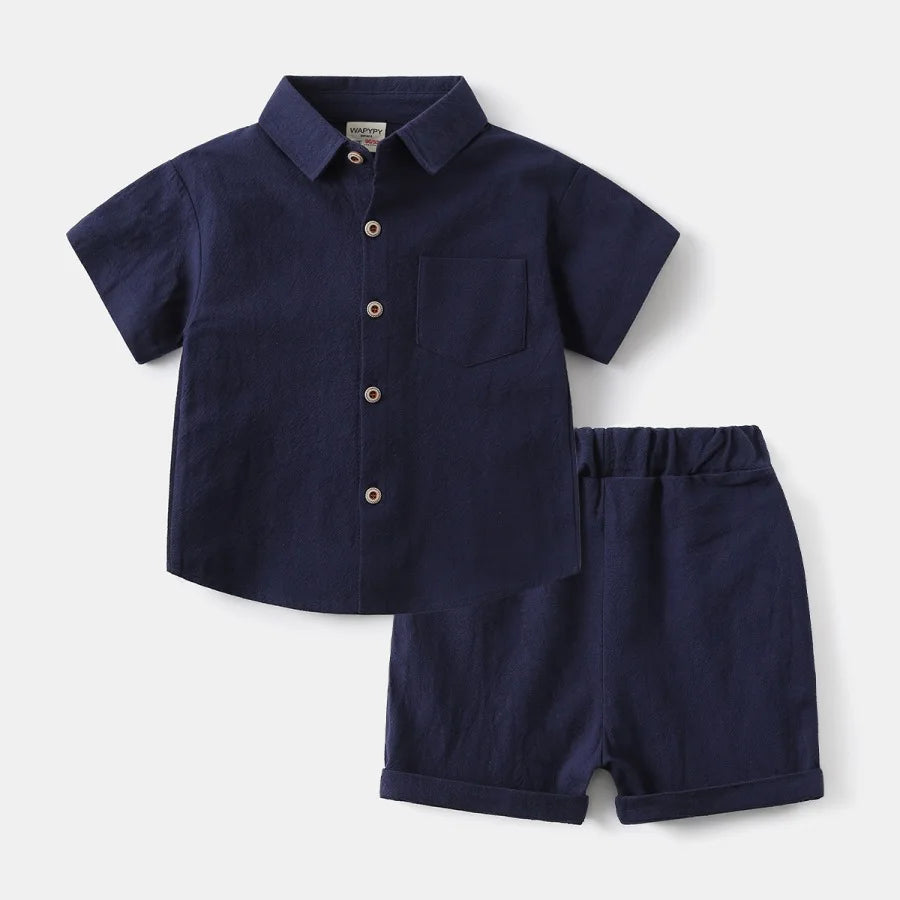 Kids Boys Summer 2-6Y Clothes Set Short Sleeve Button Down Shirt Children Sporty Shorts Outfit Cotton Casual Suit