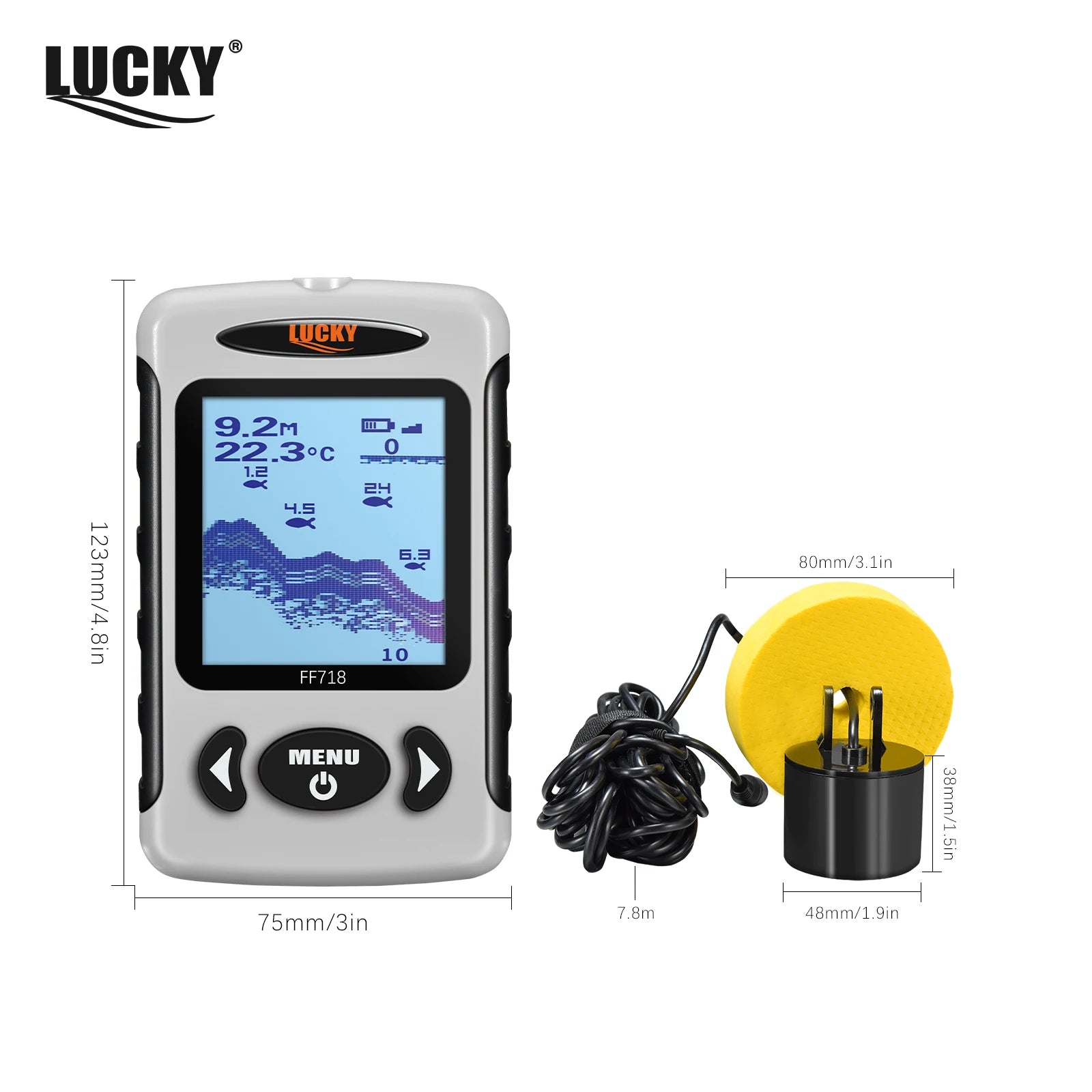 Lucky FF718& FF718D Portable Fish Finder 100M/328FT Sonar Depth Sounder Alarm Ocean River Lake