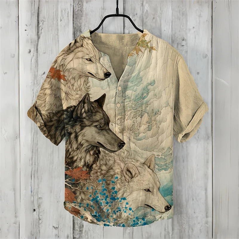 Spring and summer men's and women's shirts, fashionable shirts, casual fish pattern Hawaiian style printed shirts, linen tops