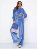 Women's Slim Fit Hoodie And Pants Set Silver  Fur Zipper ort Open Cardigan Two Piece Suite Long Sve Long Pants