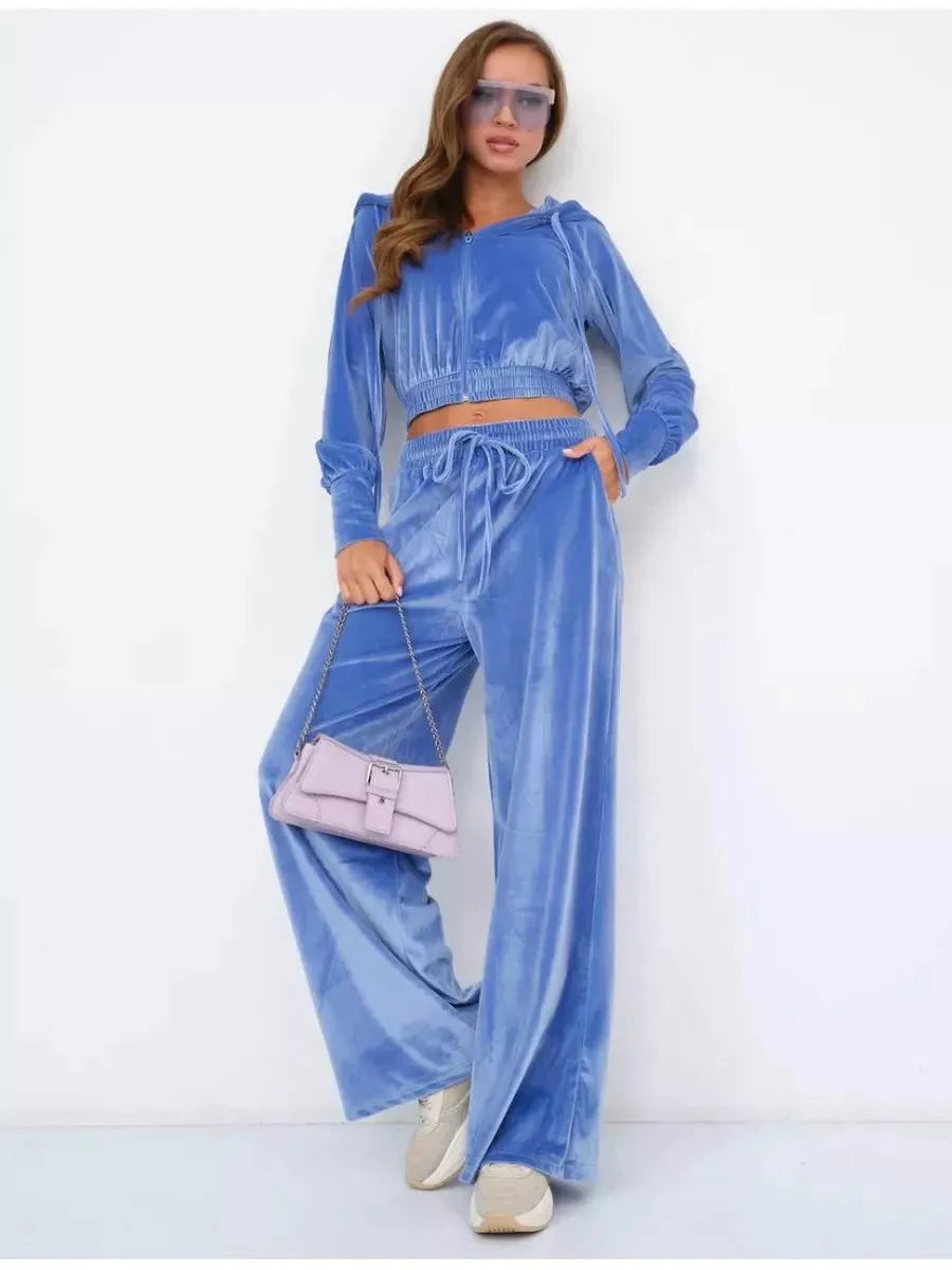 Women's Slim Fit Hoodie And Pants Set Silver  Fur Zipper ort Open Cardigan Two Piece Suite Long Sve Long Pants