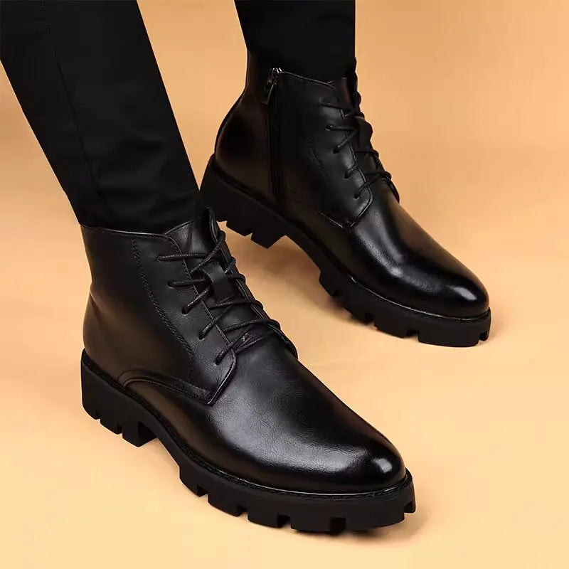 mens casual natural leather boots black stylish autumn winter shoes cowboy platform boot business office ankle botas masculinas